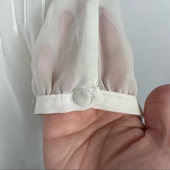 St. John Evening White Size Small Women’s Sheer 3/4 Sleeve Chiffon Top - Picture 6 of 7